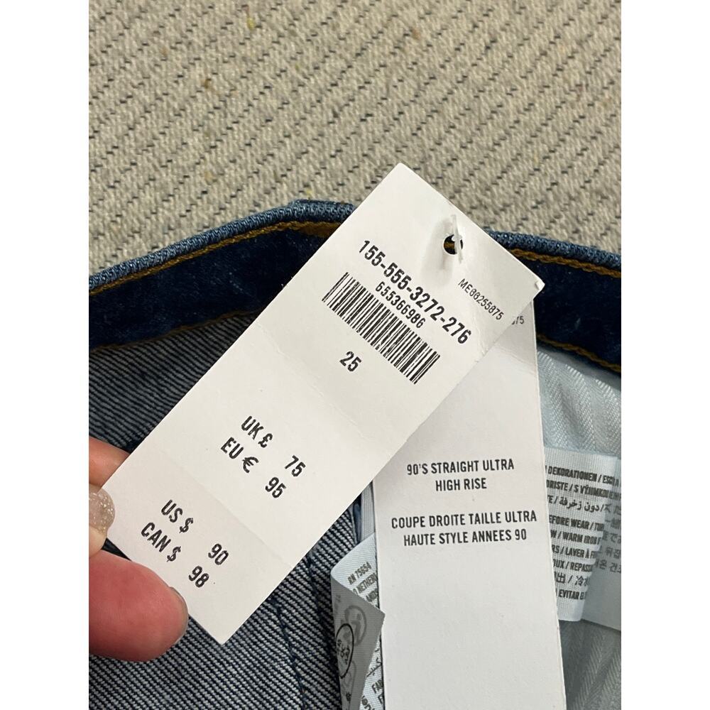 Abercrombie & Fitch The 90’s Straight Ultra High Rise Dark Blue Jeans, size 25/0 - Picture 13 of 13
